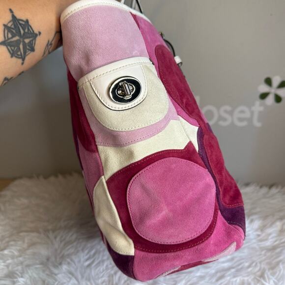 y2k COACH Vintage Pink Multicolor Suede Leather Tote - Picture 6 of 10